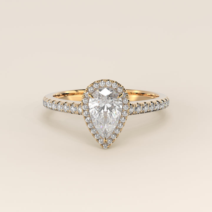 Rosie – Birnenförmiger Halo-Ring mit im Labor gezüchtetem Diamanten und Pavé-Fassung