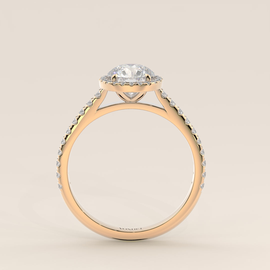Rosie - Round Halo Lab Grown Diamond Ring with Pave Band