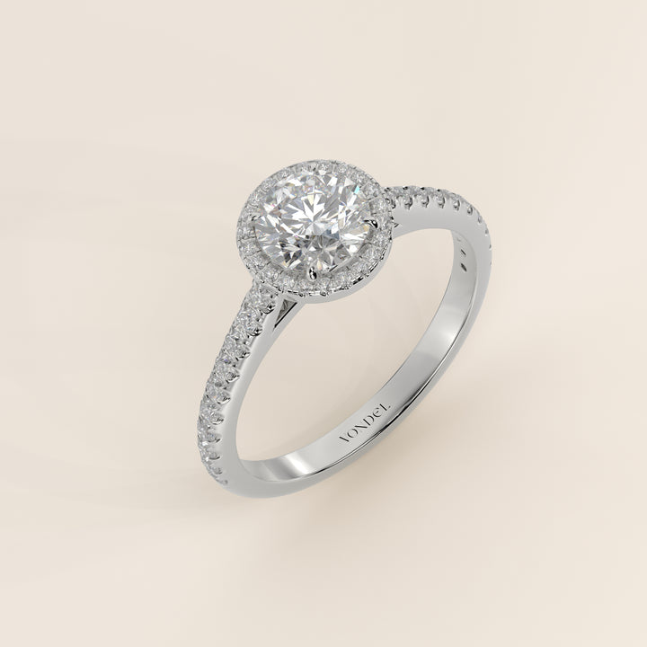 Rosie - Round Halo Lab Grown Diamond Ring with Pave Band