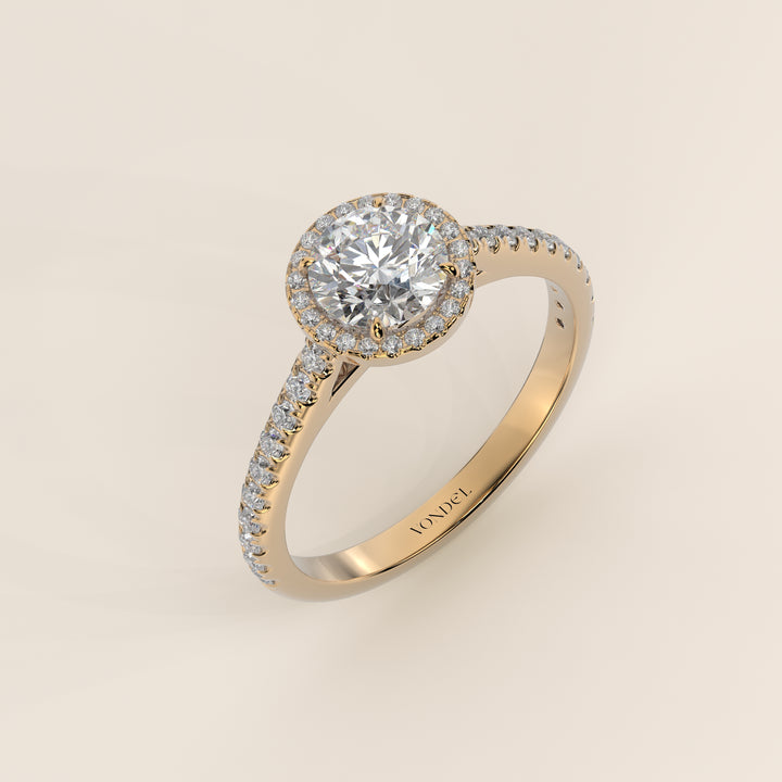 Rosie - Round Halo Lab Grown Diamond Ring with Pave Band