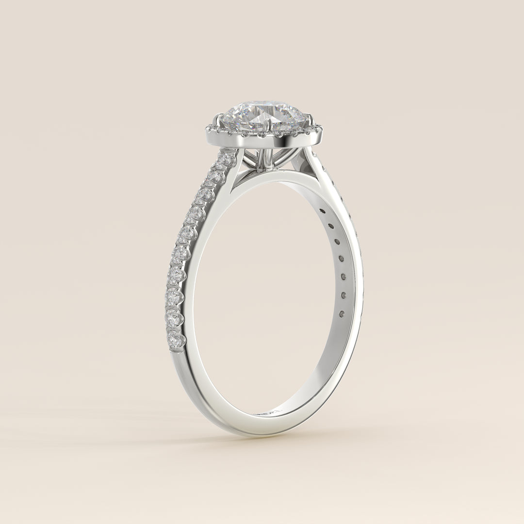 Rosie - Round Halo Lab Grown Diamond Ring with Pave Band
