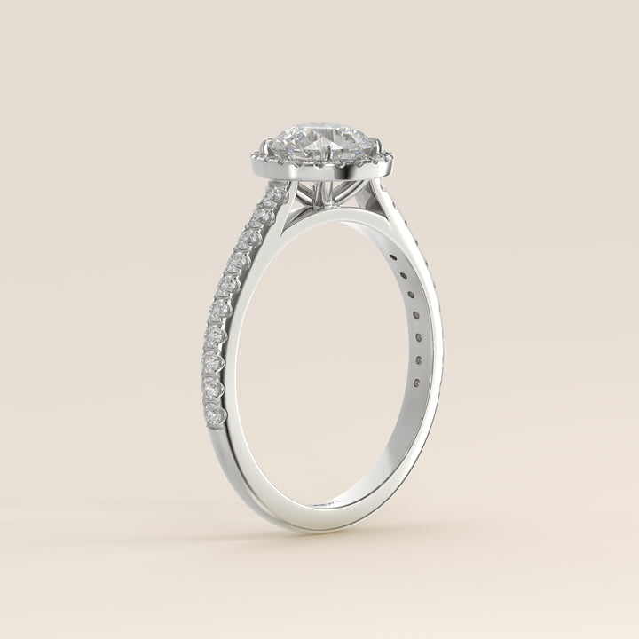 Rosie - Round Halo Lab Grown Diamond Ring with Pave Band