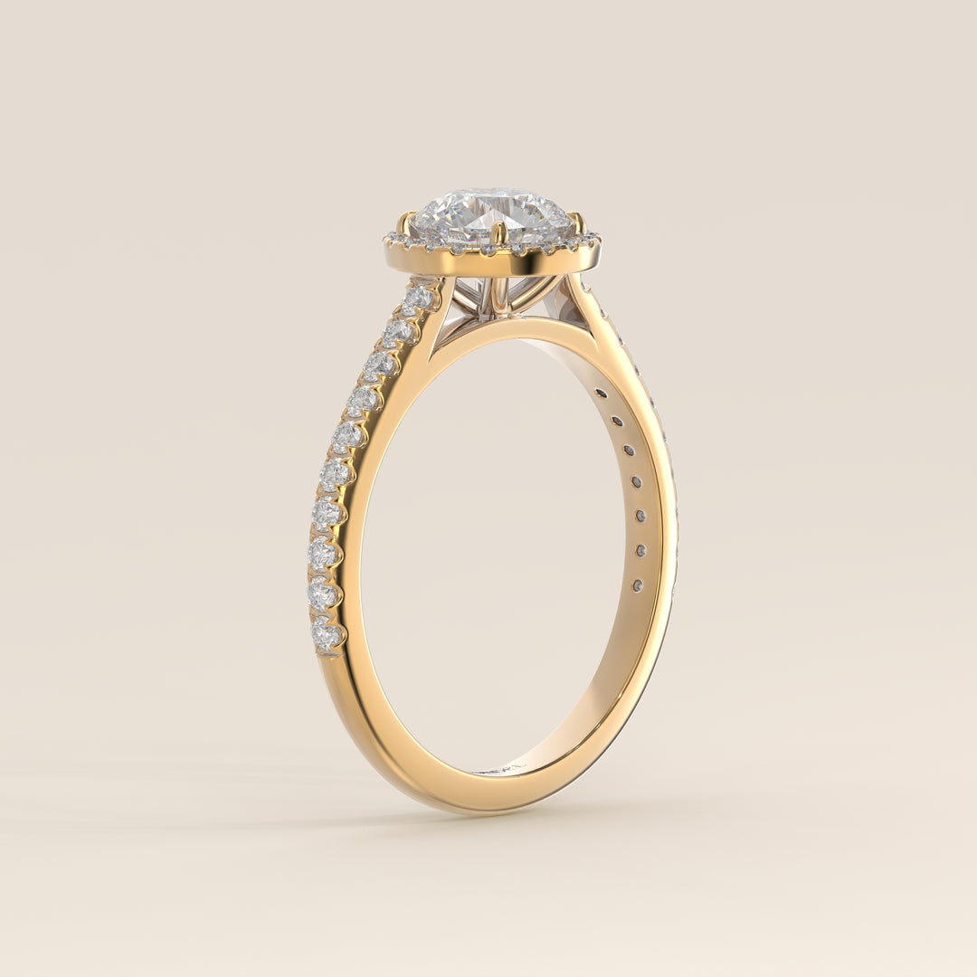 Rosie - Round Halo Lab Grown Diamond Ring with Pave Band