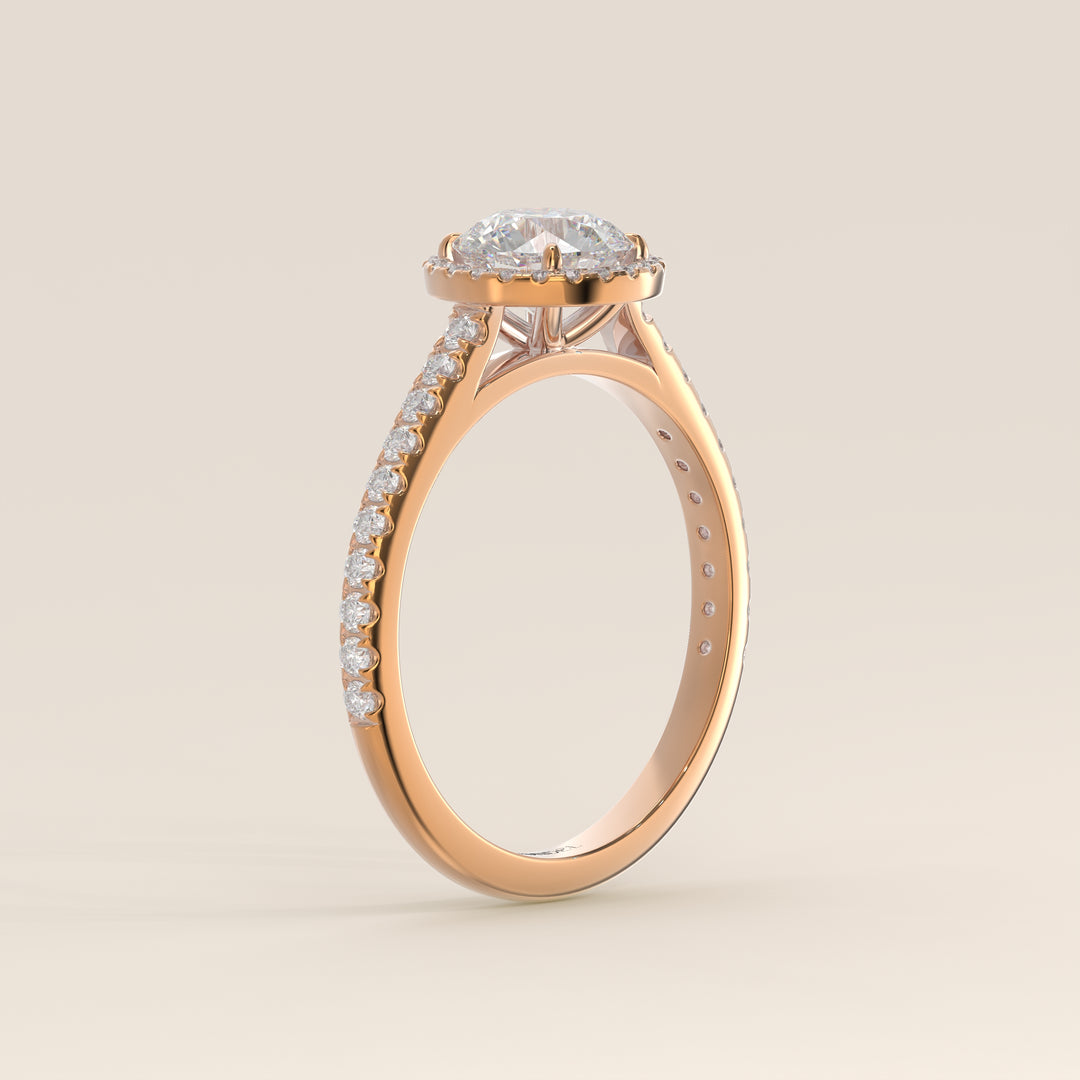 Rosie - Round Halo Lab Grown Diamond Ring with Pave Band