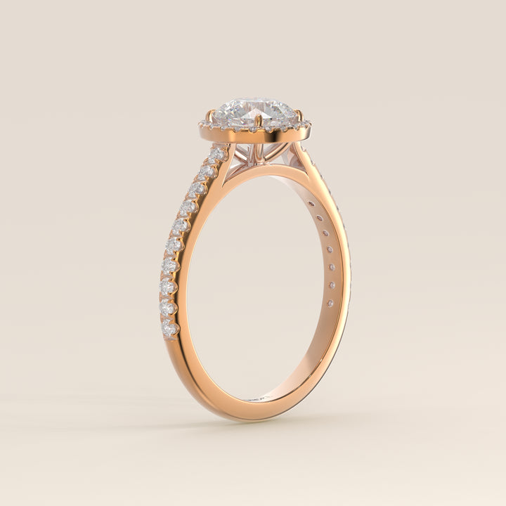 Rosie - Round Halo Lab Grown Diamond Ring with Pave Band