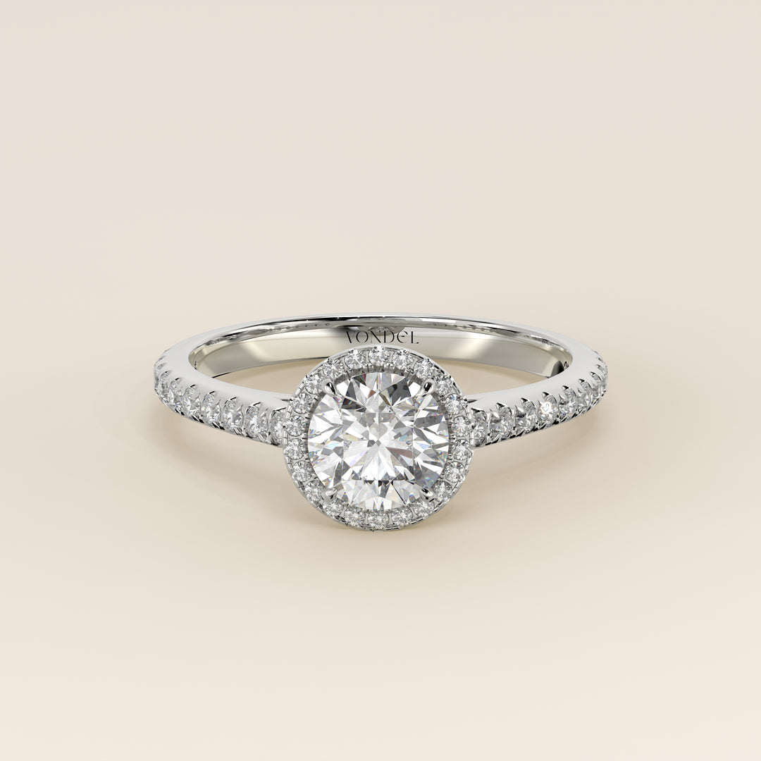 Rosie - Round Halo Lab Grown Diamond Ring with Pave Band