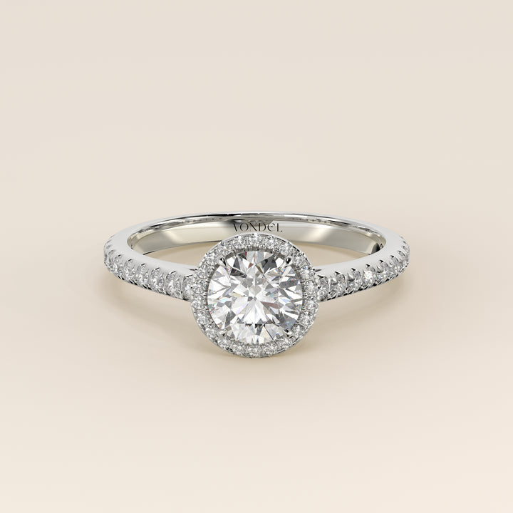 Rosie - Round Halo Lab Grown Diamond Ring with Pave Band