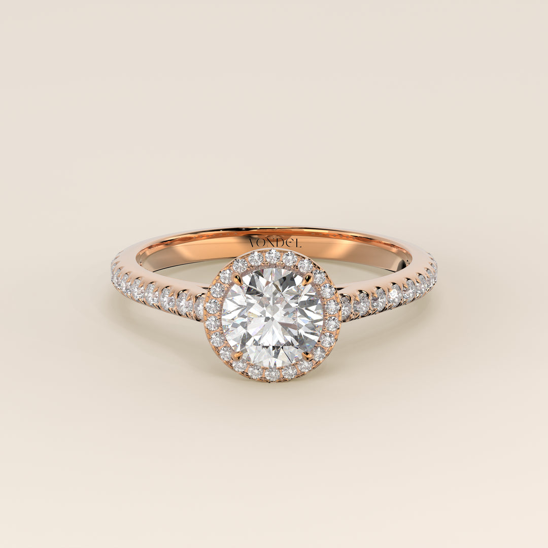 Rosie - Round Halo Lab Grown Diamond Ring with Pave Band
