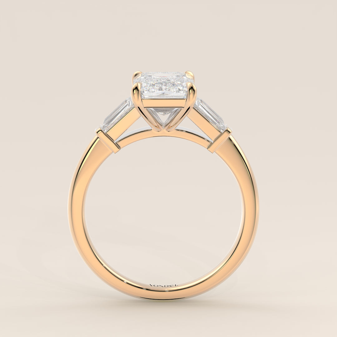 Alessia - Emerald Baguette Trilogyy Lab Grown Diamond Ring with Pointed Prongs
