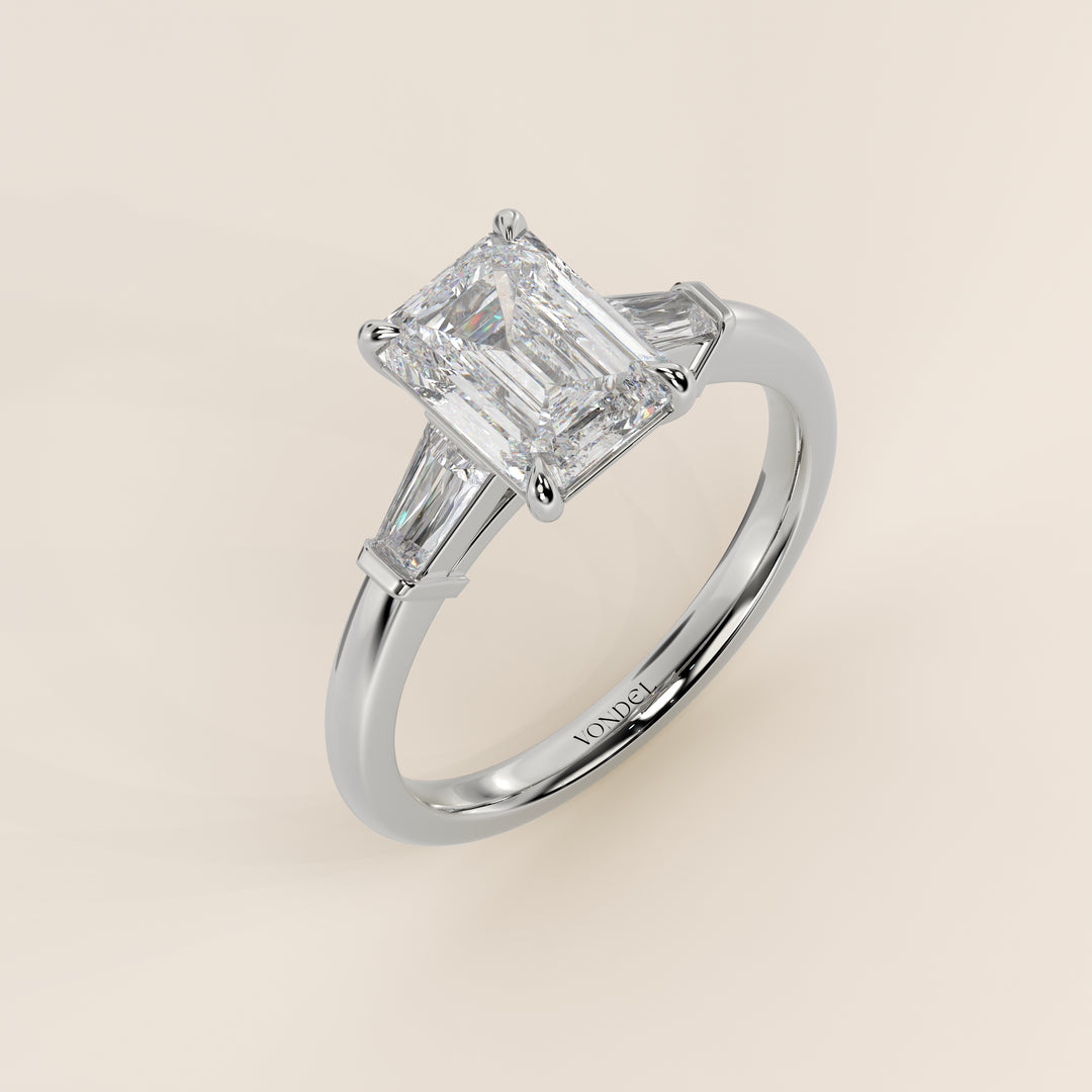 Alessia - Emerald Baguette Trilogyy Lab Grown Diamond Ring with Pointed Prongs
