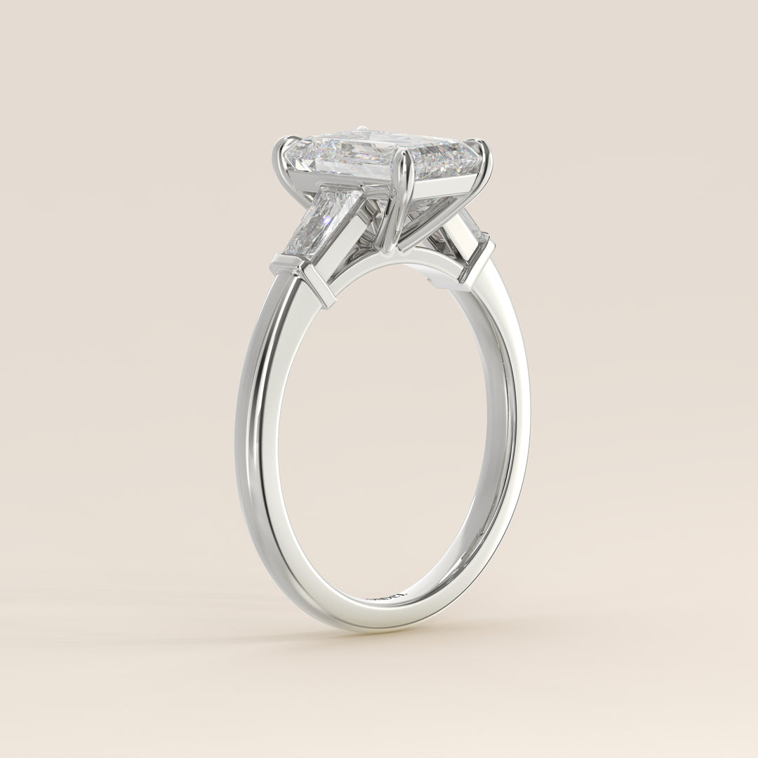 Alessia - Emerald Baguette Trilogyy Lab Grown Diamond Ring with Pointed Prongs