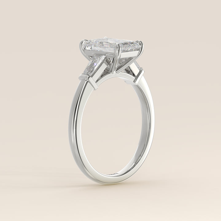 Alessia - Emerald Baguette Trilogyy Lab Grown Diamond Ring with Pointed Prongs