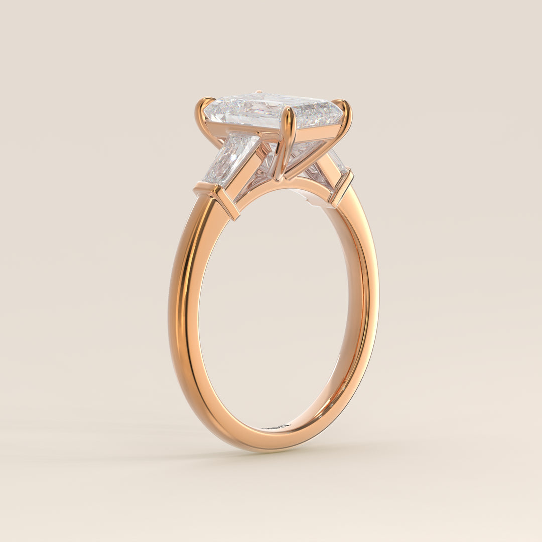 Alessia - Emerald Baguette Trilogyy Lab Grown Diamond Ring with Pointed Prongs
