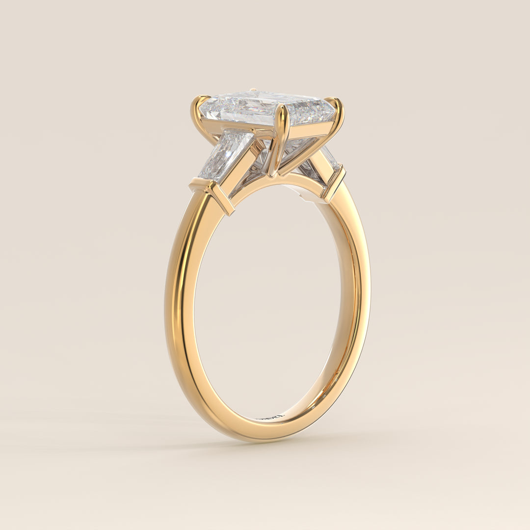 Alessia - Emerald Baguette Trilogyy Lab Grown Diamond Ring with Pointed Prongs