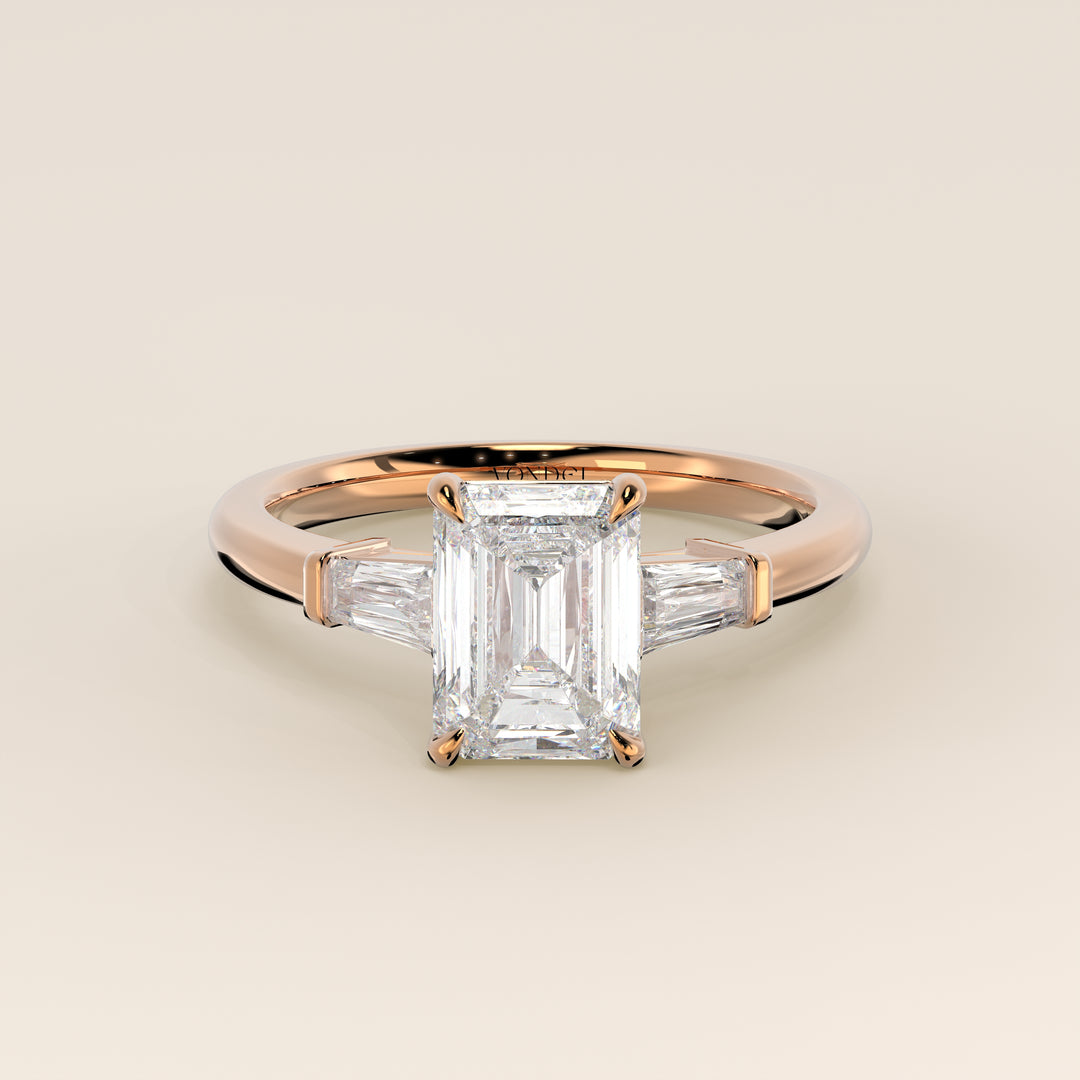 Alessia - Emerald Baguette Trilogyy Lab Grown Diamond Ring with Pointed Prongs