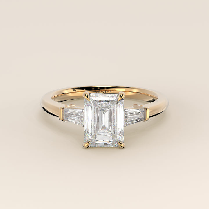 Alessia - Emerald Baguette Trilogyy Lab Grown Diamond Ring with Pointed Prongs