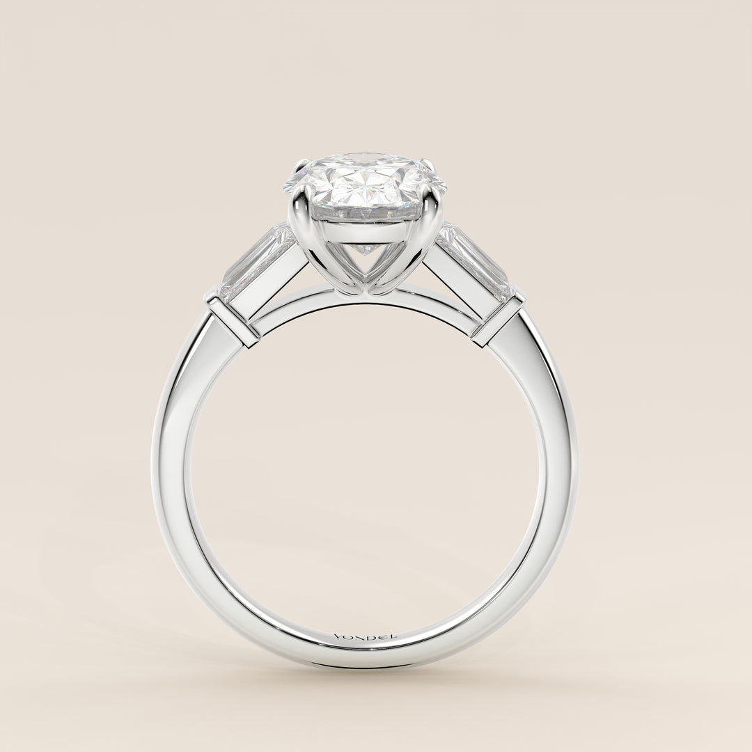 Alessia - Oval Baguette Trilogyy Lab Grown Diamond Ring with Pointed Prongs