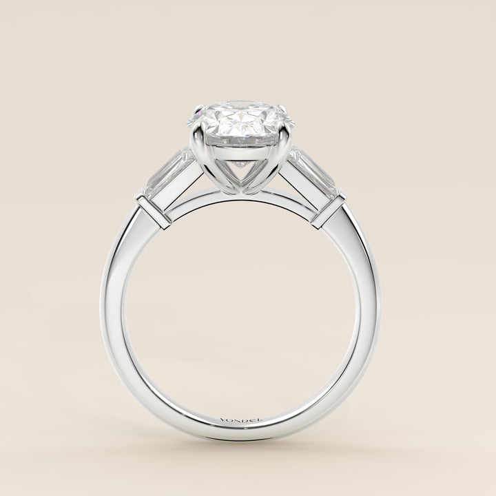 Alessia - Oval Baguette Trilogyy Lab Grown Diamond Ring with Pointed Prongs