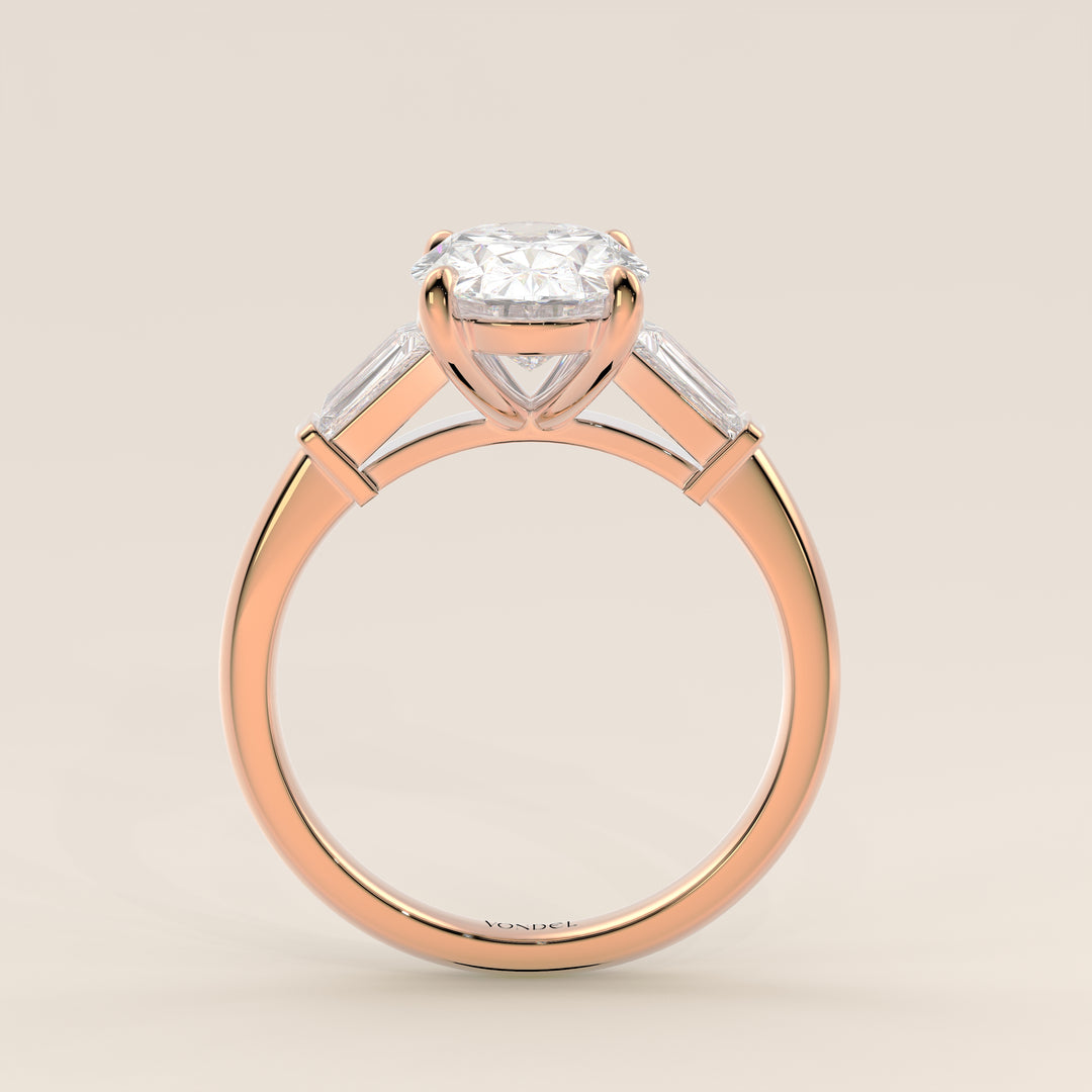 Alessia - Oval Baguette Trilogyy Lab Grown Diamond Ring with Pointed Prongs