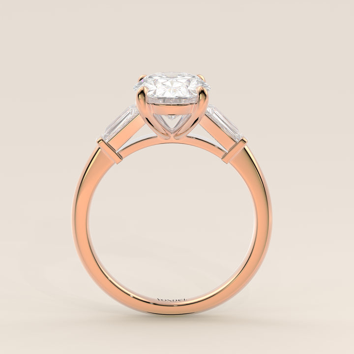 Alessia - Oval Baguette Trilogyy Lab Grown Diamond Ring with Pointed Prongs