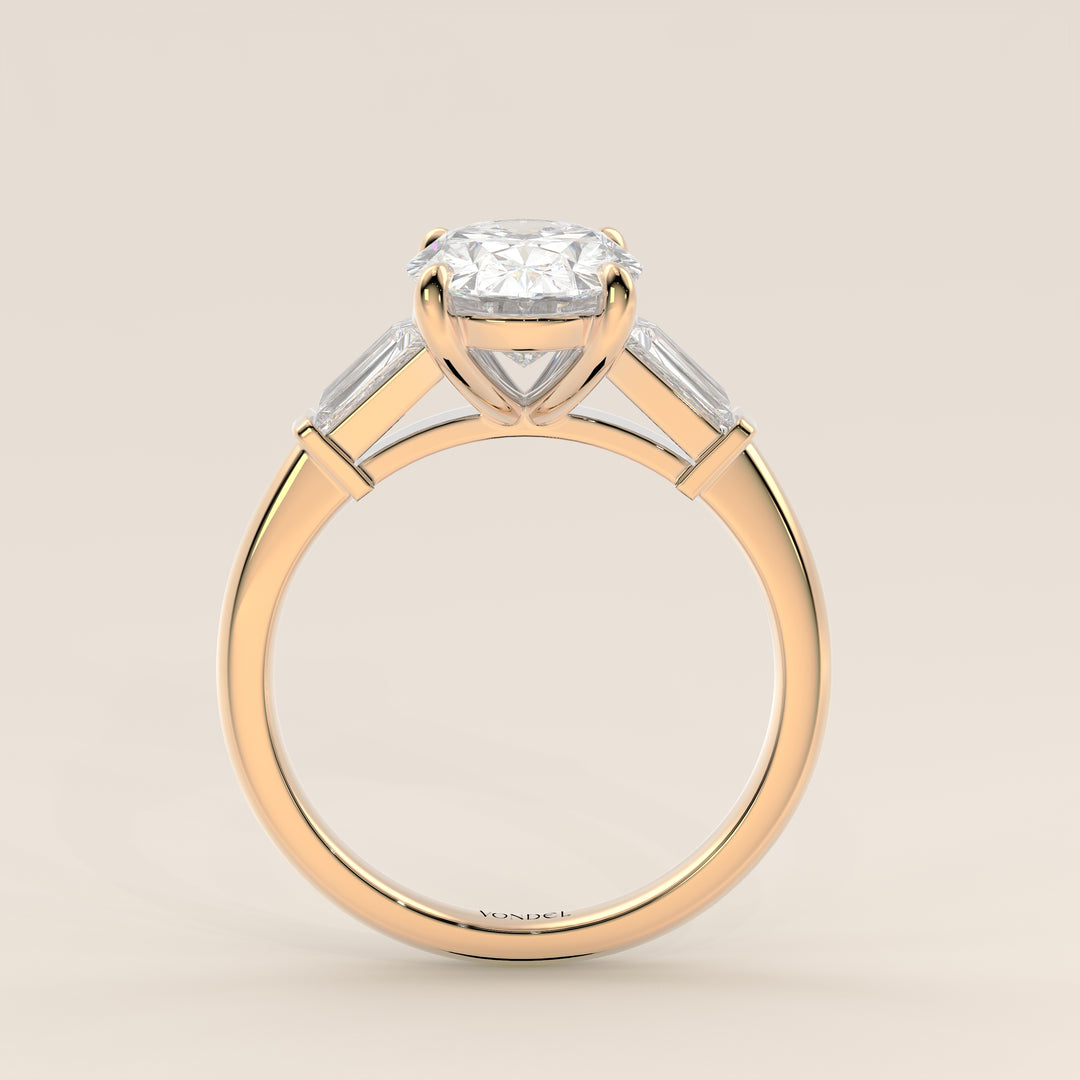 Alessia - Oval Baguette Trilogyy Lab Grown Diamond Ring with Pointed Prongs