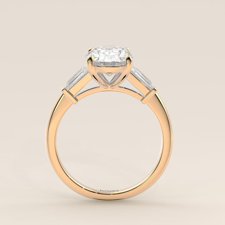 Alessia - Oval Baguette Trilogyy Lab Grown Diamond Ring with Pointed Prongs