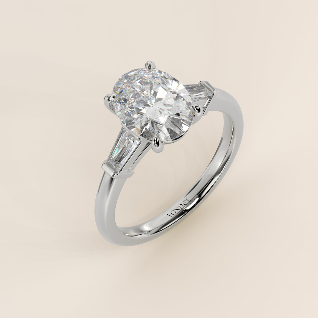 Alessia - Oval Baguette Trilogyy Lab Grown Diamond Ring with Pointed Prongs