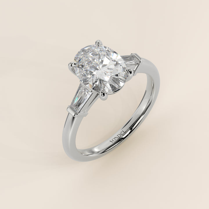 Alessia - Oval Baguette Trilogyy Lab Grown Diamond Ring with Pointed Prongs