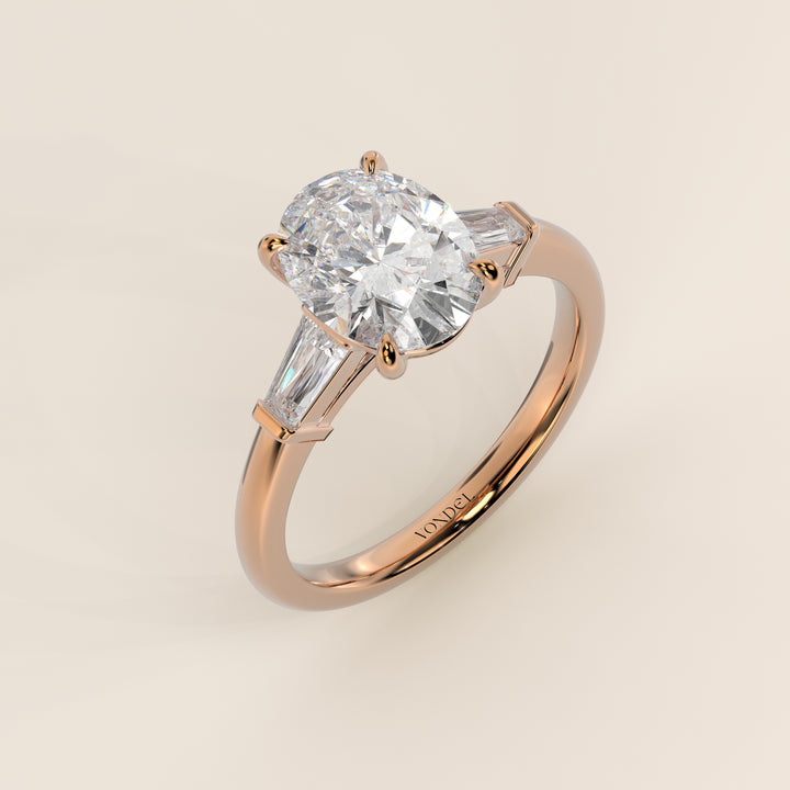 Alessia - Oval Baguette Trilogyy Lab Grown Diamond Ring with Pointed Prongs