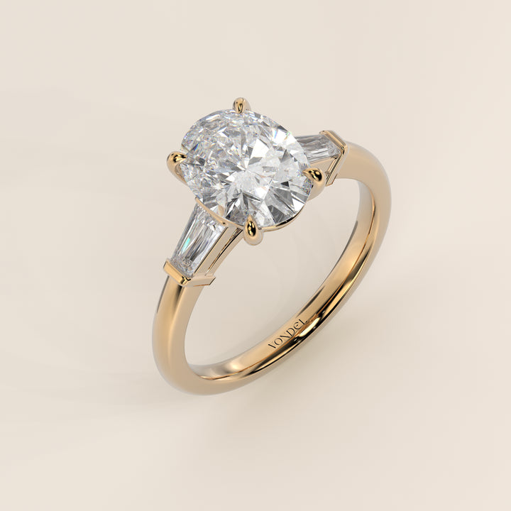 Alessia - Oval Baguette Trilogyy Lab Grown Diamond Ring with Pointed Prongs