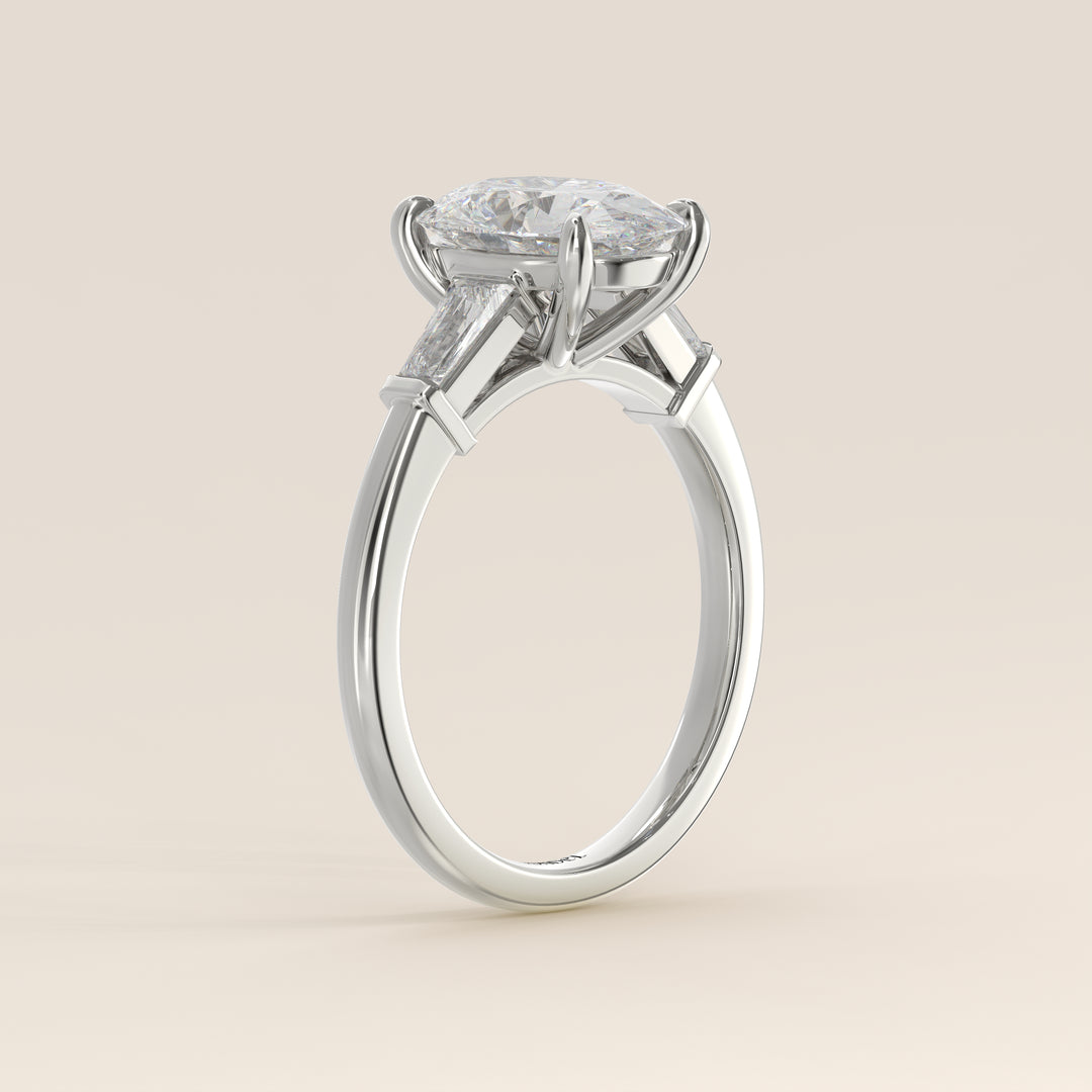 Alessia - Oval Baguette Trilogyy Lab Grown Diamond Ring with Pointed Prongs