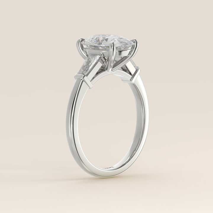 Alessia - Oval Baguette Trilogyy Lab Grown Diamond Ring with Pointed Prongs