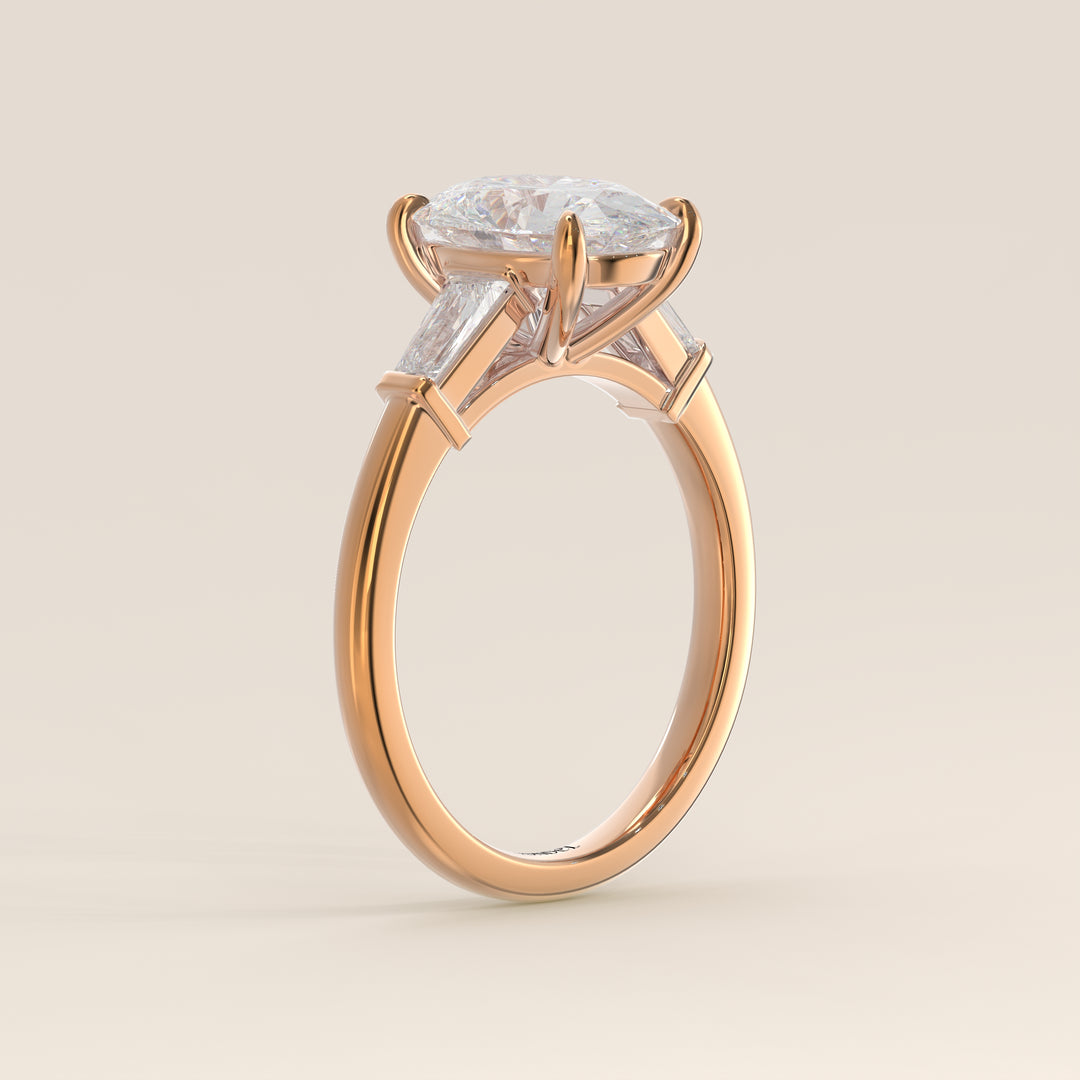 Alessia - Oval Baguette Trilogyy Lab Grown Diamond Ring with Pointed Prongs