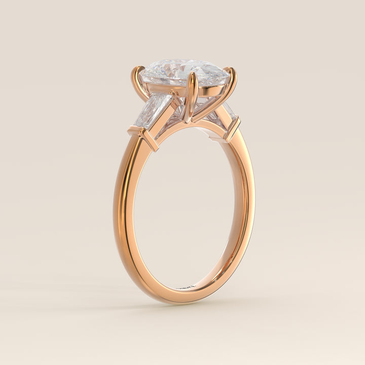 Alessia - Oval Baguette Trilogyy Lab Grown Diamond Ring with Pointed Prongs