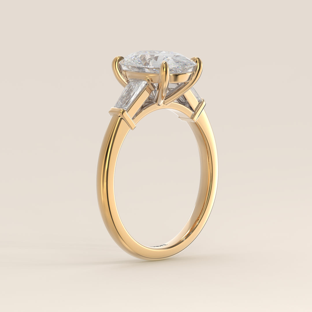 Alessia - Oval Baguette Trilogyy Lab Grown Diamond Ring with Pointed Prongs