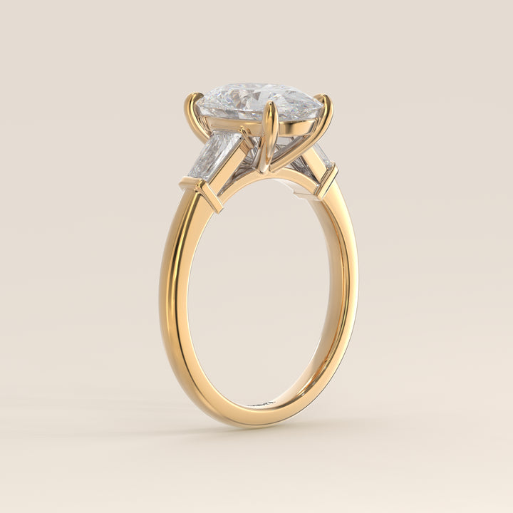 Alessia - Oval Baguette Trilogyy Lab Grown Diamond Ring with Pointed Prongs