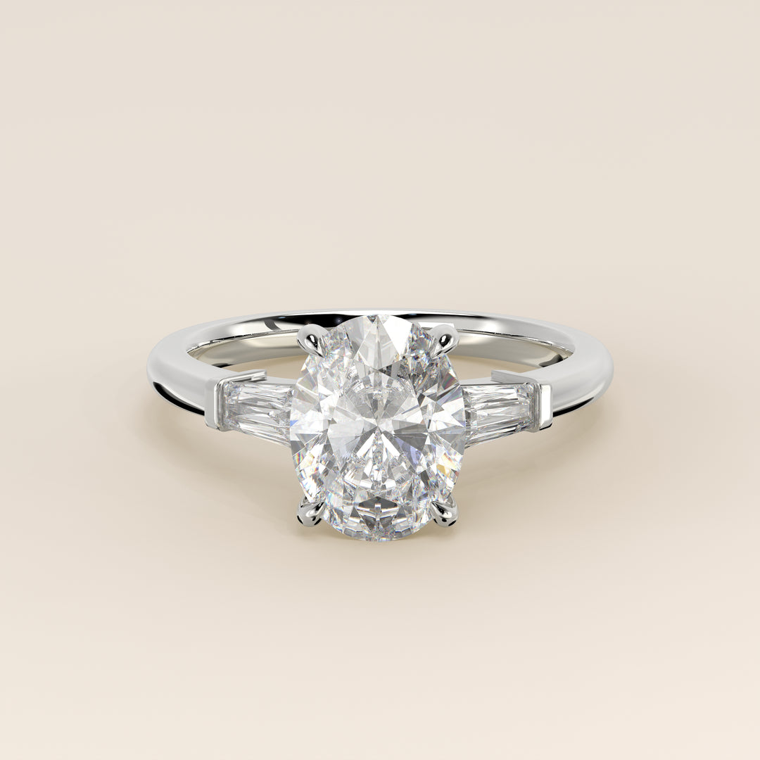 Alessia - Oval Baguette Trilogyy Lab Grown Diamond Ring with Pointed Prongs