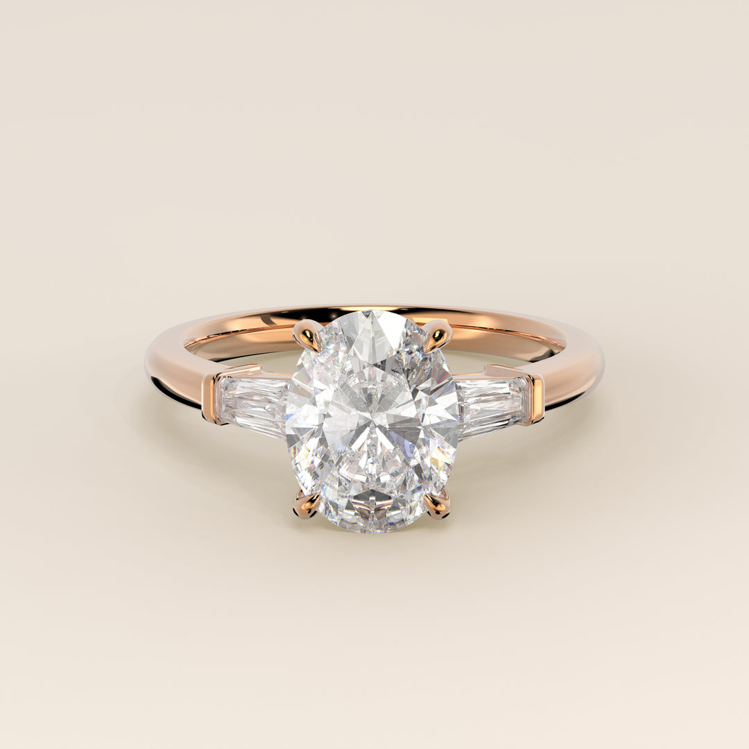Alessia - Oval Baguette Trilogyy Lab Grown Diamond Ring with Pointed Prongs