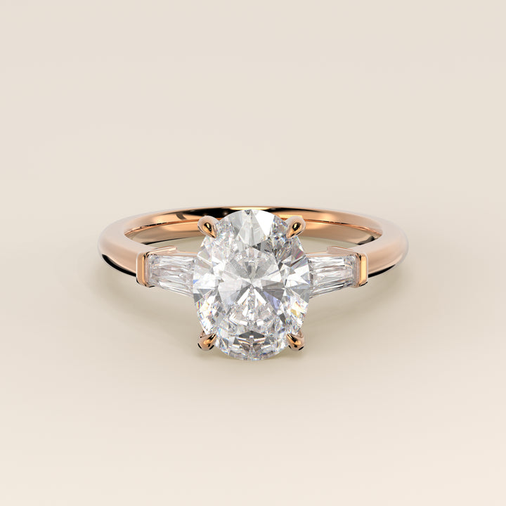 Alessia - Oval Baguette Trilogyy Lab Grown Diamond Ring with Pointed Prongs