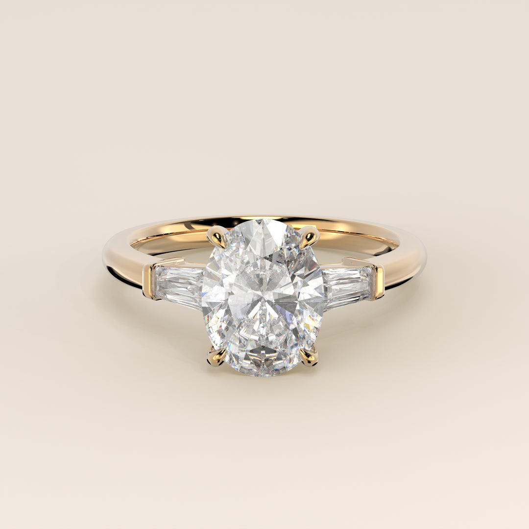 Alessia - Oval Baguette Trilogyy Lab Grown Diamond Ring with Pointed Prongs