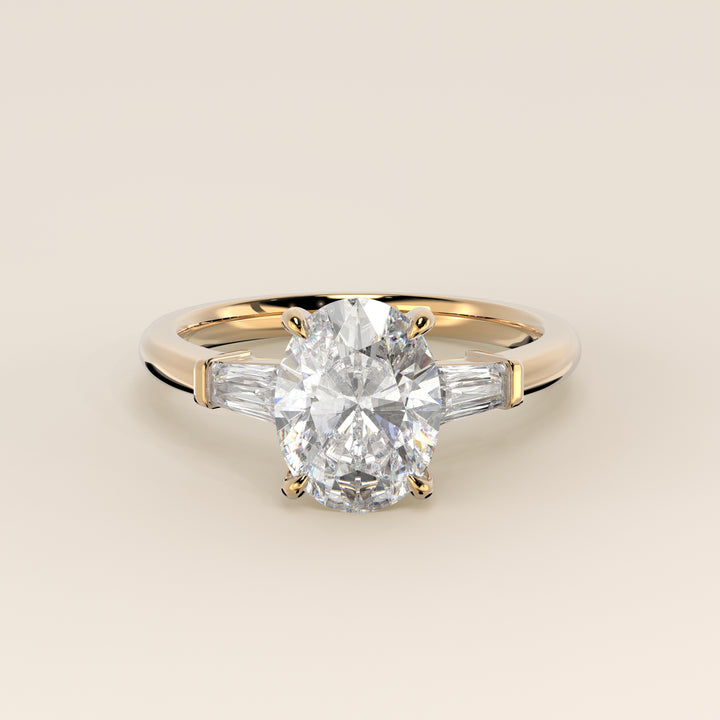 Alessia - Oval Baguette Trilogyy Lab Grown Diamond Ring with Pointed Prongs