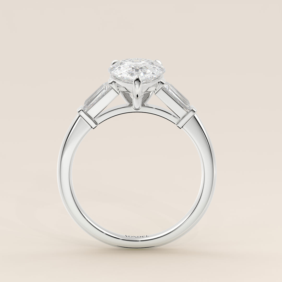 Alessia - Pear Baguette Trilogyy Lab Grown Diamond Ring with Pointed Prongs