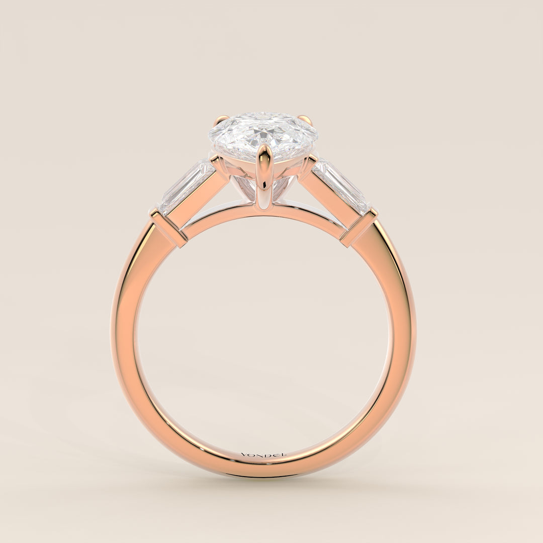 Alessia - Pear Baguette Trilogyy Lab Grown Diamond Ring with Pointed Prongs