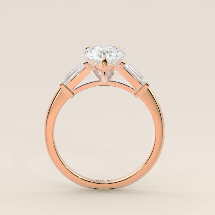Alessia - Pear Baguette Trilogyy Lab Grown Diamond Ring with Pointed Prongs