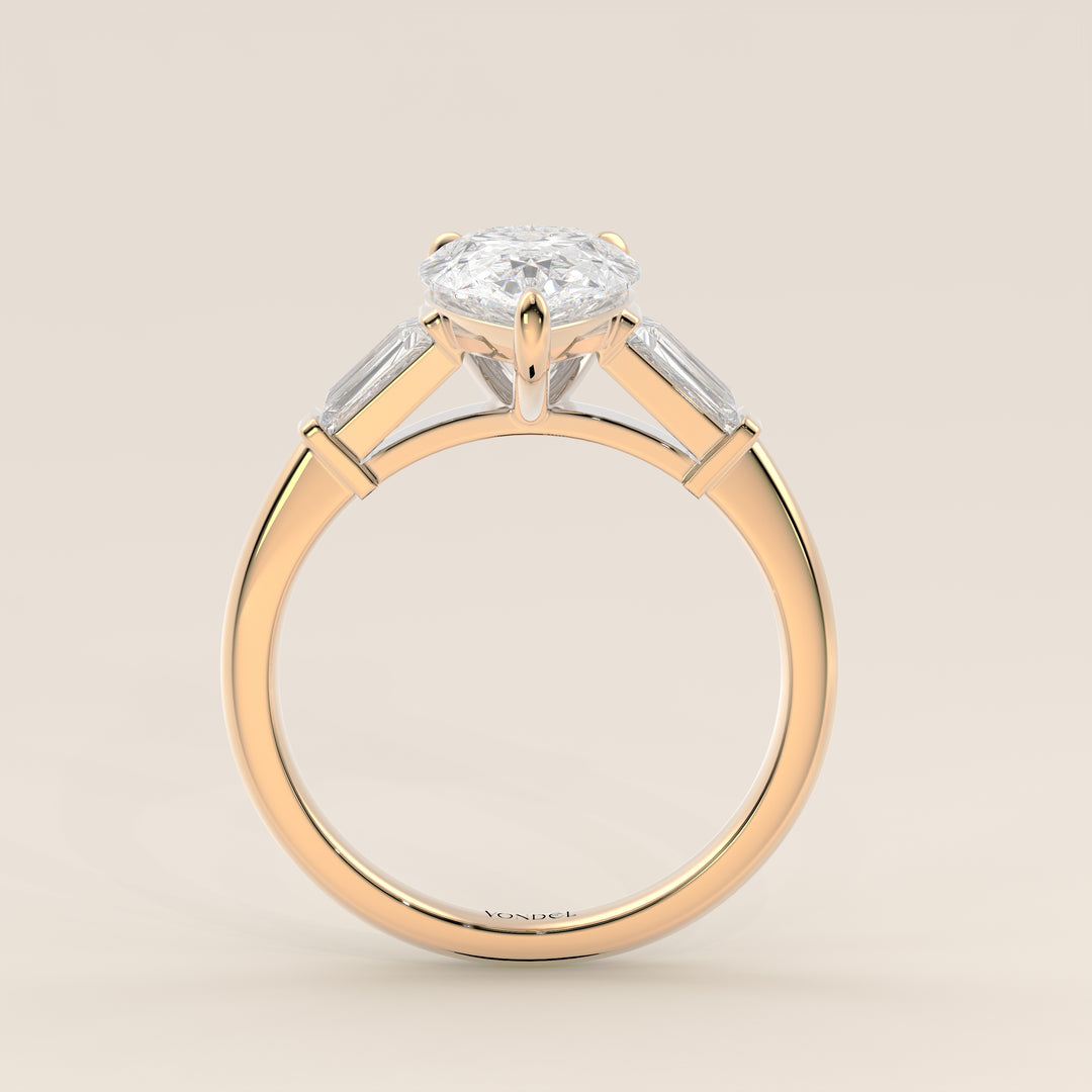 Alessia - Pear Baguette Trilogyy Lab Grown Diamond Ring with Pointed Prongs