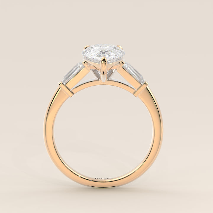Alessia - Pear Baguette Trilogyy Lab Grown Diamond Ring with Pointed Prongs