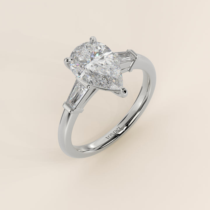 Alessia - Pear Baguette Trilogyy Lab Grown Diamond Ring with Pointed Prongs
