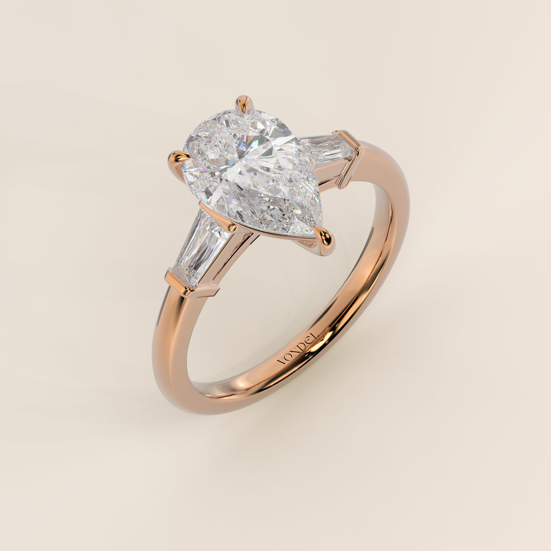 Alessia - Pear Baguette Trilogyy Lab Grown Diamond Ring with Pointed Prongs