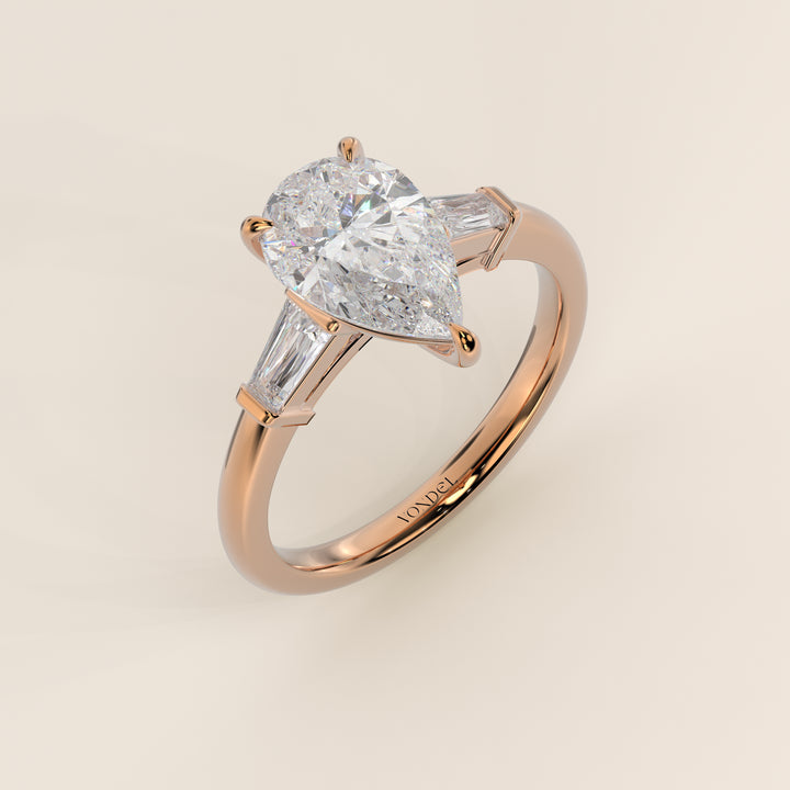 Alessia - Pear Baguette Trilogyy Lab Grown Diamond Ring with Pointed Prongs