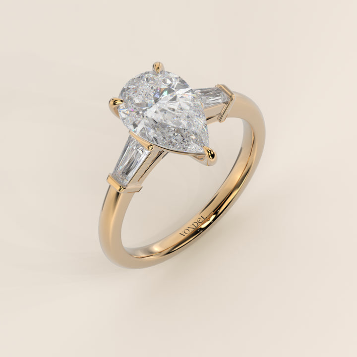 Alessia - Pear Baguette Trilogyy Lab Grown Diamond Ring with Pointed Prongs